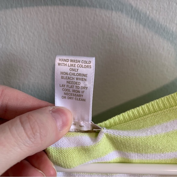 Caché Green & White Stripe V Neck Long Sleeve Top-Md - Picture 4 of 6